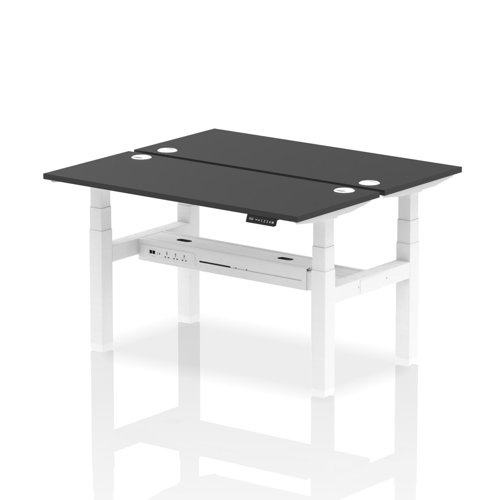 Dynamic Air Back-to-Back W1400 x D600mm Height Adjustable Sit Stand 2 Person Bench Desk With Cable Ports Black Finish White Frame - HA02884