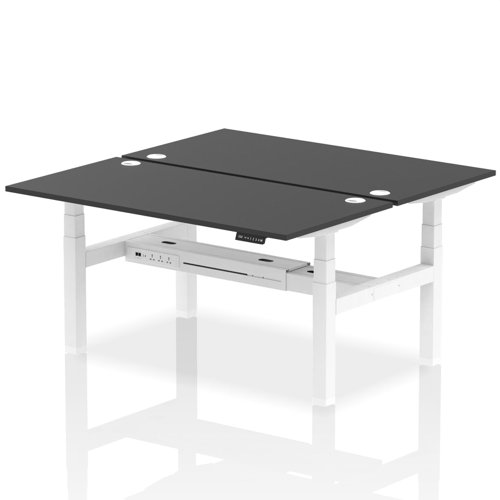 Dynamic Air Back-to-Back W1600 x D800mm Height Adjustable Sit Stand 2 Person Bench Desk With Cable Ports Black Finish White Frame - HA02956