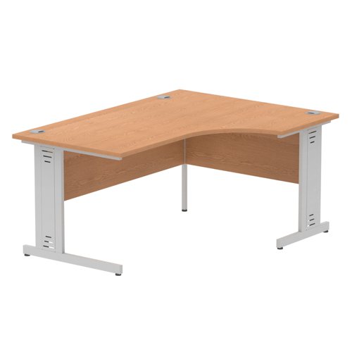 Impulse+1600mm+Left+Crescent+Office+Desk+Oak+Top+Silver+Cable+Managed+Leg