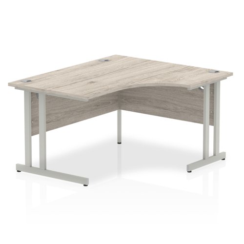 Impulse+1400mm+Right+Crescent+Office+Desk+Grey+Oak+Top+Silver+Cantilever+Leg