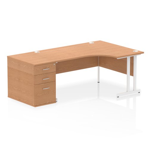 Dynamic Impulse W1600 x D1200 x H730mm Right Hand Crescent Desk Cantilever Leg With D800mm Desk High Pedestal Oak Finish White Frame - I004107