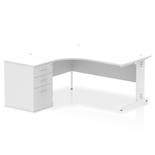 Dynamic Impulse W1600 x D1200 x H730mm Left Hand Crescent Desk Cable Managed Leg With D600mm Desk High Pedestal White Finish White Frame - I004152