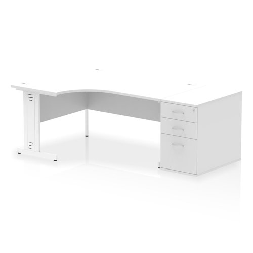 Dynamic Impulse W1600 x D1200 x H730mm Left Hand Crescent Desk Cable Managed Leg With D800mm Desk High Pedestal White Finish White Frame - I004153