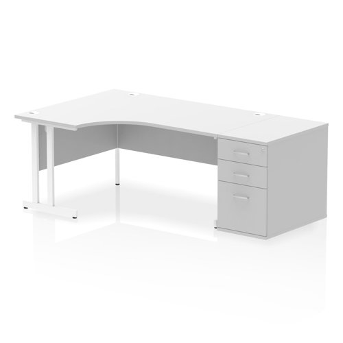 Dynamic Impulse W1600 x D1200 x H730mm Left Hand Crescent Desk Cantilever Leg With D800mm Desk High Pedestal White Finish White Frame - I004155