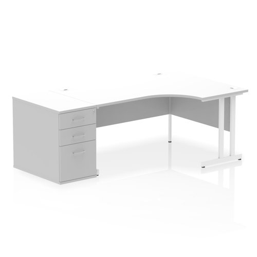 Dynamic Impulse W1600 x D1200 x H730mm Right Hand Crescent Desk Cantilever Leg With D800mm Desk High Pedestal White Finish White Frame - I004159