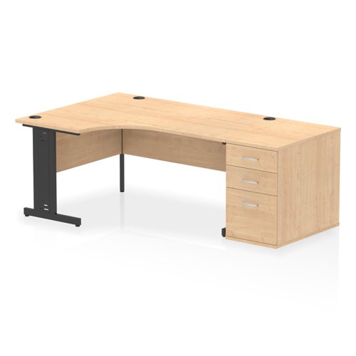 Dynamic Impulse W1600 x D1200 x H730mm Left Hand Crescent Desk Cable Managed Leg With D800mm Desk High Pedestal Maple Finish Black Frame - I004478