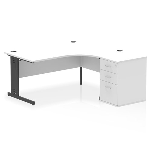 Dynamic Impulse W1600 x D1200 x H730mm Right Hand Crescent Desk Cable Managed Leg With D600mm Desk High Pedestal White Finish Black Frame - I004498