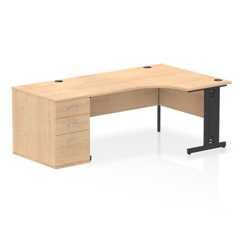 Dynamic Impulse W1600 x D1200 x H730mm Right Hand Crescent Desk Cable Managed Leg With D800mm Desk High Pedestal Maple Finish Black Frame - I004502