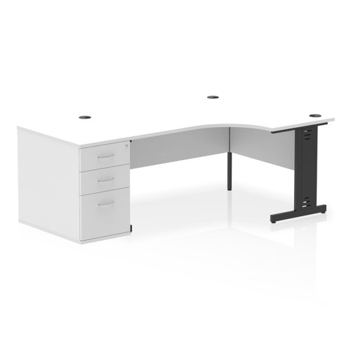 Dynamic Impulse W1600 x D1200 x H730mm Right Hand Crescent Desk Cable Managed Leg With D800mm Desk High Pedestal White Finish Black Frame - I004504