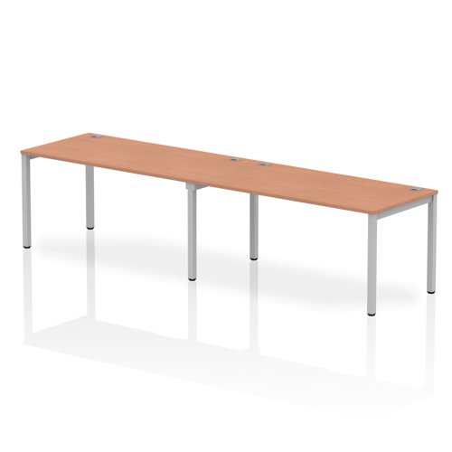 Impulse Single Row 2 Person Bench Desk W1600 x D800 x H730mm Beech Finish Silver Frame - IB00304