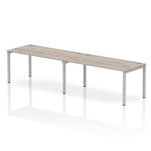 Impulse Single Row 2 Person Bench Desk W1600 x D800 x H730mm Grey Oak Finish Silver Frame - IB00305