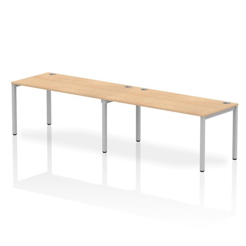 Impulse Single Row 2 Person Bench Desk W1600 x D800 x H730mm Maple Finish Silver Frame - IB00306