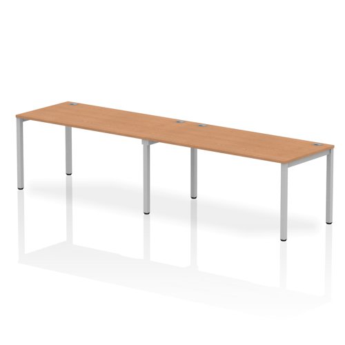 Impulse Single Row 2 Person Bench Desk W1600 x D800 x H730mm Oak Finish Silver Frame - IB00307