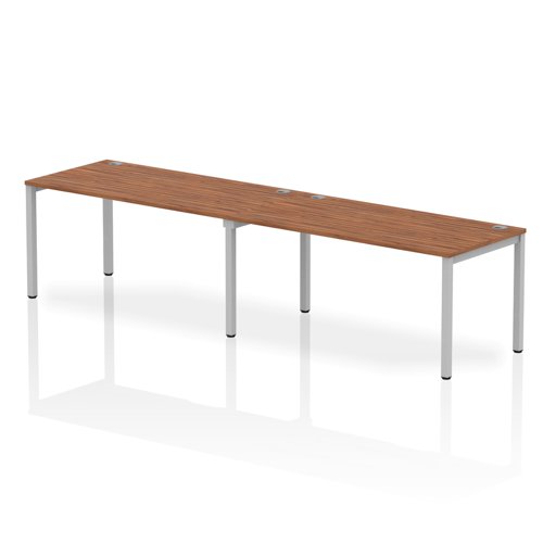 Impulse Single Row 2 Person Bench Desk W1600 x D800 x H730mm Walnut Finish Silver Frame - IB00308