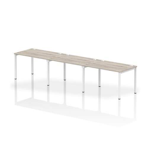 Impulse Single Row 3 Person Bench Desk W1200 x D800 x H730mm Grey Oak Finish White Frame - IB00323