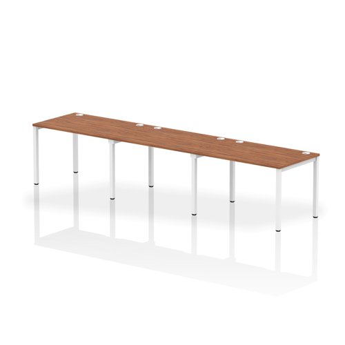 Impulse Single Row 3 Person Bench Desk W1200 x D800 x H730mm Walnut Finish White Frame - IB00326