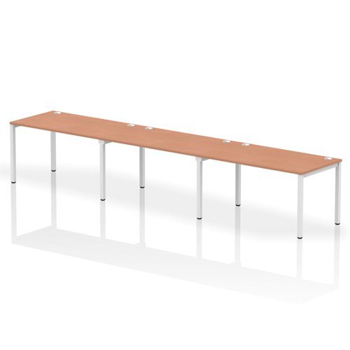 Impulse Single Row 3 Person Bench Desk W1400 x D800 x H730mm Beech Finish White Frame - IB00334