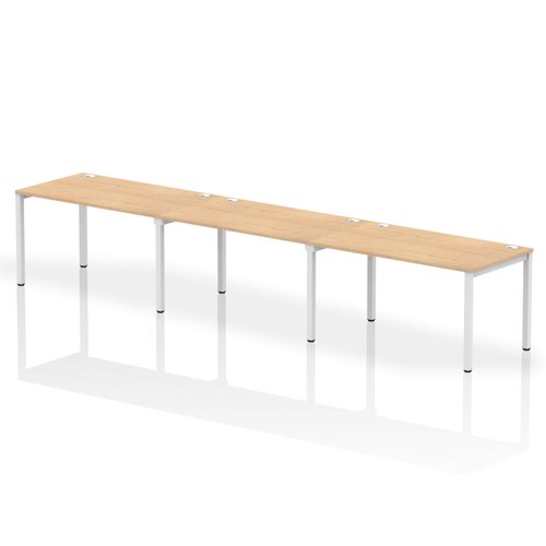 Impulse Single Row 3 Person Bench Desk W1400 x D800 x H730mm Maple Finish White Frame - IB00336