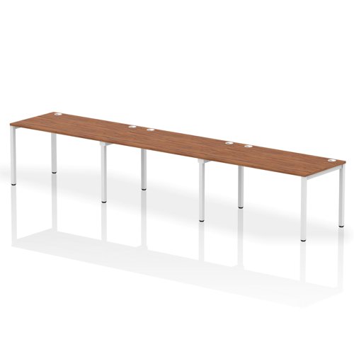 Impulse Single Row 3 Person Bench Desk W1400 x D800 x H730mm Walnut Finish White Frame - IB00338