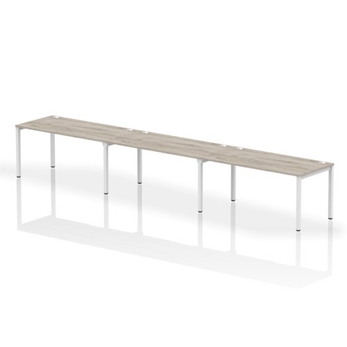 Impulse Single Row 3 Person Bench Desk W1600 x D800 x H730mm Grey Oak Finish White Frame - IB00347