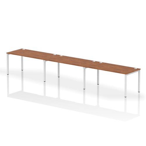 Impulse Single Row 3 Person Bench Desk W1600 x D800 x H730mm Walnut Finish White Frame - IB00350