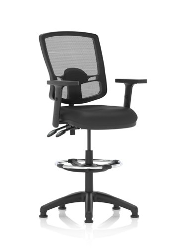 Dynamic Eclipse Plus II Deluxe Medium Mesh Back & Soft Bonded Leather Seat Task Operator Chair Adjustable Arms & HiRise Draughtsman Kit Black - KC0430