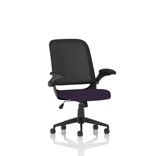 Crew Mesh Back Task Operator Office Chair Bespoke Fabric Seat Tansy Purple With Folding Arms - KCUP2023