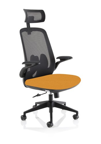 Sigma Executive Mesh Back Office Chair Bespoke Fabric Seat Senna Yellow With Folding Arms - KCUP2028