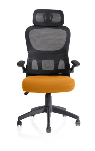 Iris Mesh Back Task Operator Office Chair Bespoke Senna Yellow Fabric Seat With Headrest - KCUP2036