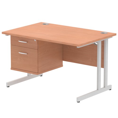 Impulse+Cantilever+Straight+Desk+Silver+Frame+With+Fixed+Pedestal