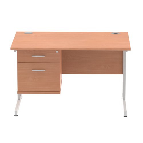 Dynamic Impulse W1200 x D800 x H730mm Straight Office Desk Cantilever Leg With 1 x 2 Drawer Single Fixed Pedestal Beech Finish Silver Frame - MI001688