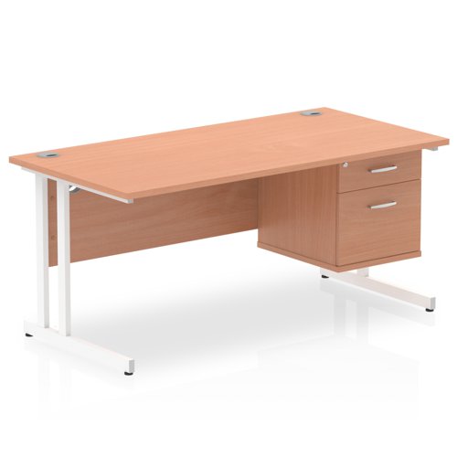 Dynamic Impulse W1600 x D800 x H730mm Straight Office Desk Cantilever Leg With 1 x 2 Drawer Fixed Pedestal Beech Finish White Frame - MI001694