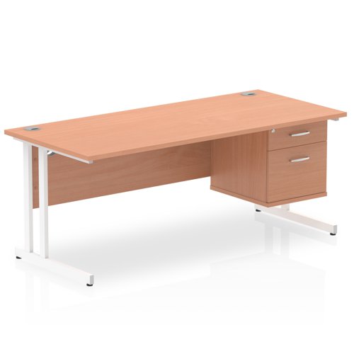 Dynamic Impulse W1800 x D800 x H730mm Straight Office Desk Cantilever Leg With 1 x 2 Drawer Fixed Pedestal Beech Finish White Frame - MI001695