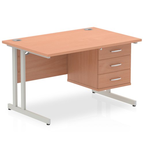 Dynamic Impulse W1200 x D800 x H730mm Straight Office Desk Cantilever Leg With 1 x 3 Drawer Single Fixed Pedestal Beech Finish Silver Frame - MI001696