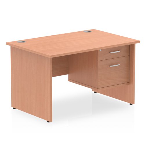 Dynamic Impulse W1200 x D800 x H730mm Straight Office Desk Panel End Leg With 1 x 2 Drawer Fixed Pedestal Beech Finish - MI001733