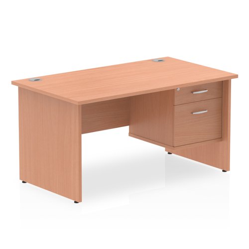 Dynamic Impulse W1400 x D800 x H730mm Straight Office Desk Panel End Leg With 1 x 2 Drawer Fixed Pedestal Beech Finish - MI001734