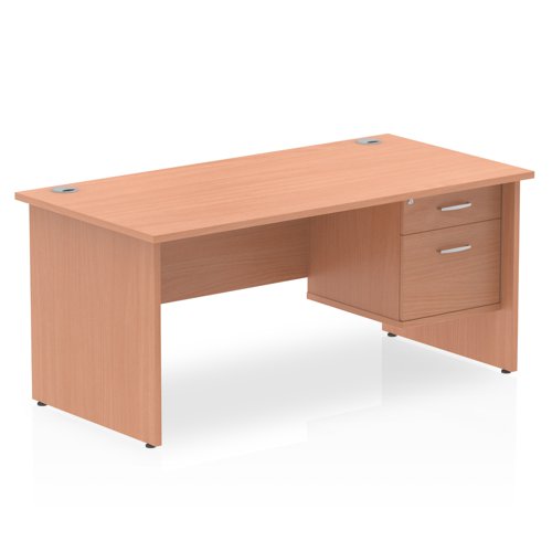 Dynamic Impulse W1600 x D800 x H730mm Straight Office Desk Panel End Leg With 1 x 2 Drawer Fixed Pedestal Beech Finish - MI001735