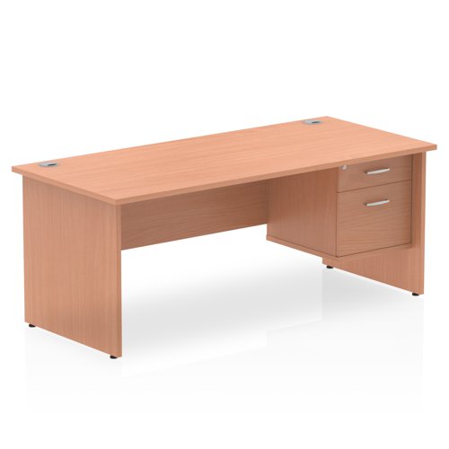 Dynamic Impulse W1800 x D800 x H730mm Straight Office Desk Panel End Leg With 1 x 2 Drawer Fixed Pedestal Beech Finish - MI001736