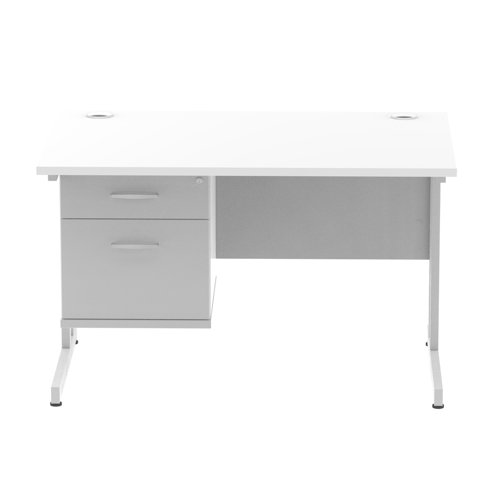 Dynamic Impulse W1200 x D800 x H730mm Straight Office Desk Cantilever Leg With 1 x 2 Drawer Single Fixed Pedestal White Finish Silver Frame - MI002205