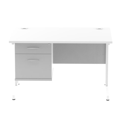 Dynamic Impulse W1200 x D800 x H730mm Straight Office Desk Cantilever Leg With 1 x 2 Drawer Single Fixed Pedestal White Finish White Frame - MI002209