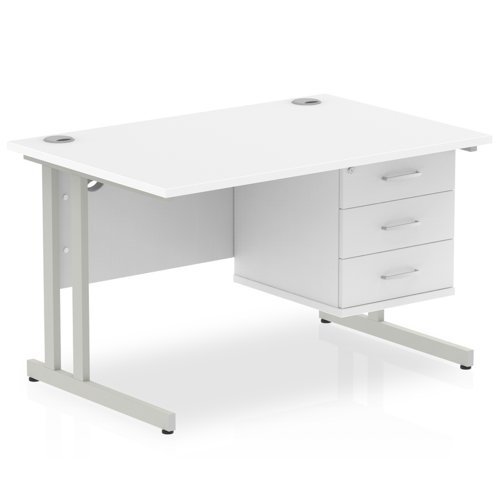 Dynamic Impulse W1200 x D800 x H730mm Straight Office Desk Cantilever Leg With 1 x 3 Drawer Single Fixed Pedestal White Finish Silver Frame - MI002213