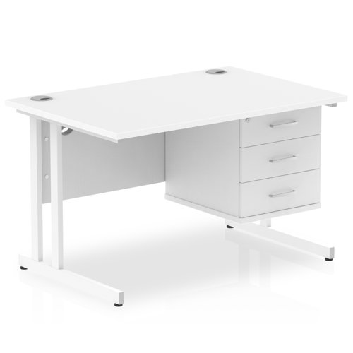 Dynamic Impulse W1200 x D800 x H730mm Straight Office Desk Cantilever Leg With 1 x 3 Drawer Single Fixed Pedestal White Finish White Frame - MI002217