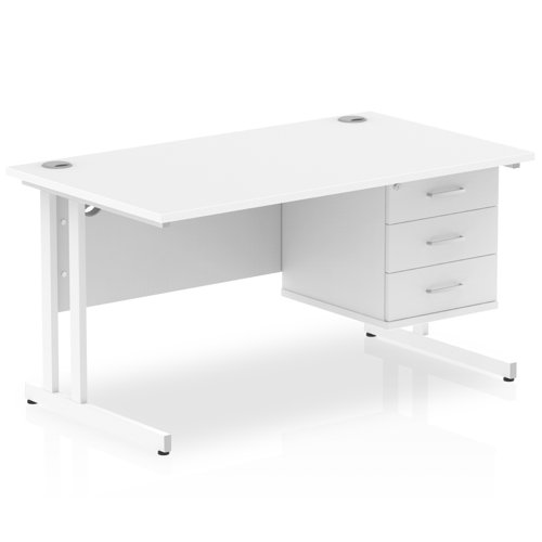 Dynamic Impulse W1400 x D800 x H730mm Straight Office Desk Cantilever Leg With 1 x 3 Drawer Single Fixed Pedestal White Finish White Frame - MI002218