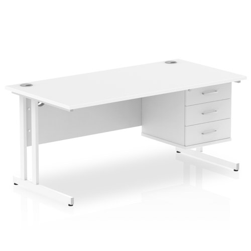 Dynamic Impulse W1600 x D800 x H730mm Straight Office Desk Cantilever Leg With 1 x 3 Drawer Single Fixed Pedestal White Finish White Frame - MI002219