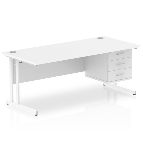 Dynamic Impulse W1800 x D800 x H730mm Straight Office Desk Cantilever Leg With 1 x 3 Drawer Single Fixed Pedestal White Finish White Frame - MI002220