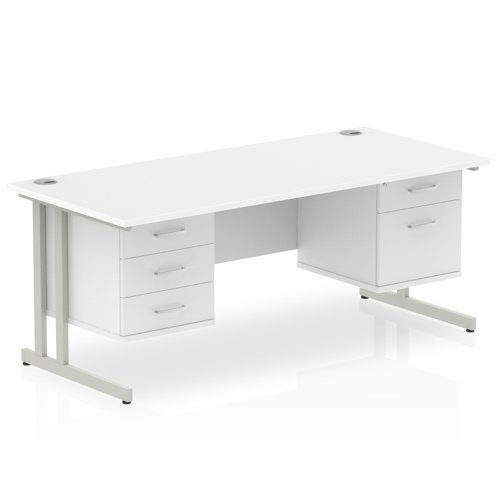 Dynamic Impulse W1600 x D800 x H730mm Straight Office Desk Cantilever Leg With 1x2 & 1x3 Drawer Fixed Pedestal White Finish Silver Frame - MI002239