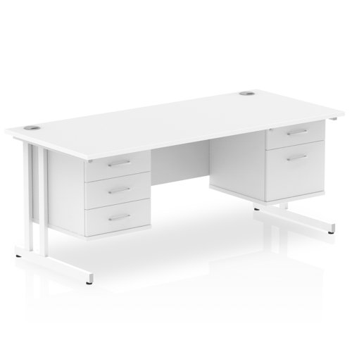 Dynamic Impulse W1600 x D800 x H730mm Straight Office Desk Cantilever Leg With 1x2 & 1x3 Drawer Fixed Pedestal White Finish White Frame - MI002243