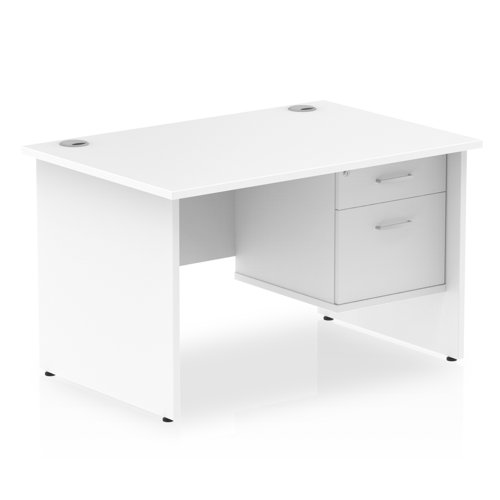 Dynamic Impulse W1200 x D800 x H730mm Straight Office Desk Panel End Leg With 1 x 2 Drawer Fixed Pedestal White Finish - MI002250
