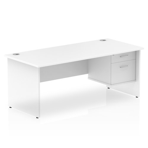 Dynamic Impulse W1800 x D800 x H730mm Straight Office Desk Panel End Leg With 1 x 2 Drawer Fixed Pedestal White Finish - MI002253