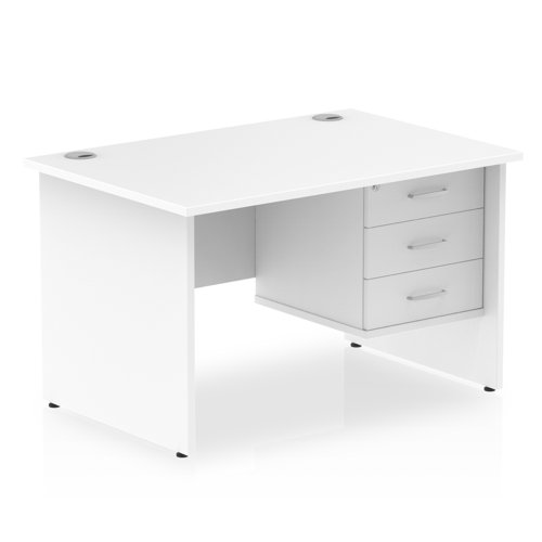 Dynamic Impulse W1200 x D800 x H730mm Straight Office Desk Panel End Leg With 1 x 3 Drawer Fixed Pedestal White Finish - MI002254